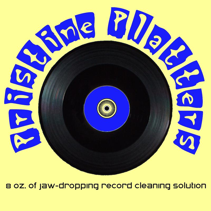 Pristine Platters logo: a vinyl record with the words Pristine Platters and the line 8 oz. of jaw-dropping record cleaning solution.